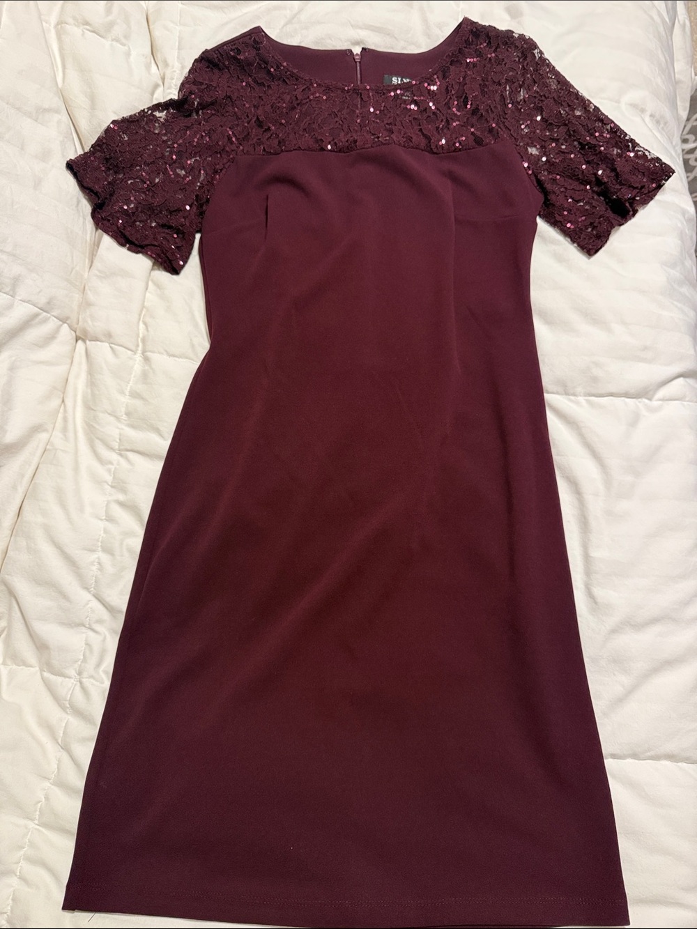 SL Fashions - Burgundy Sequin-Yoke Midi Dress - Size 6